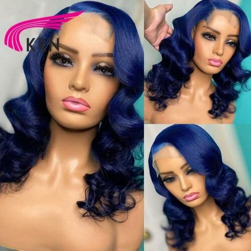 KRN Blue Ombre Color Brazilian Hair Lace Front Wigs Natural Hairline Wave Remy Hair 13x2Lace Part Human Hair Wigs