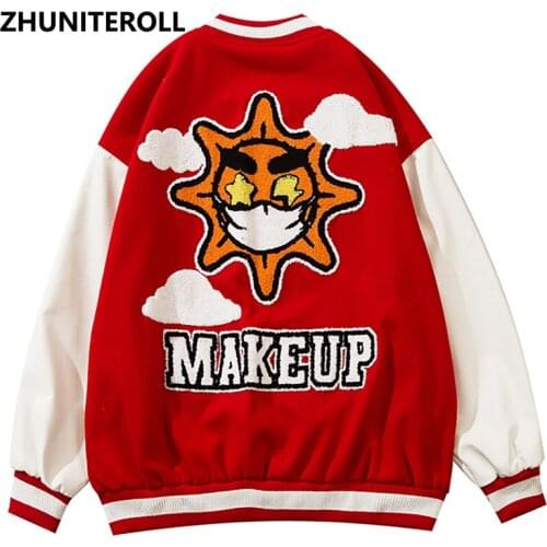 Patchwork Jacket Men Towel Embroidery Harajuku Bomber Fashion Baseball Coats Streetwear High Street Casual Couple Tops Clothing