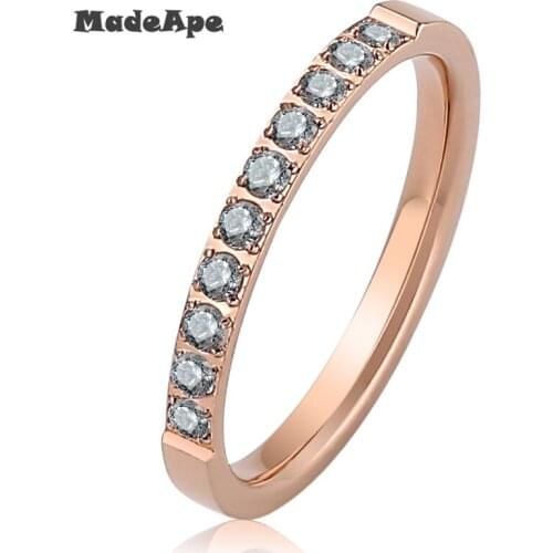 MadApe Silver Color Rose Gold Color With White Zircon Ring Stainless Steel Women Wedding Ring 1.2mm Width Size 4-10 For Women