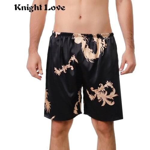 Men Silk Satin Boxers Sleepwear Underwear Shorts Man Pajama Elastic Band Nightwear Pajamas For Men Sleep Bottoms Summer M-5XL