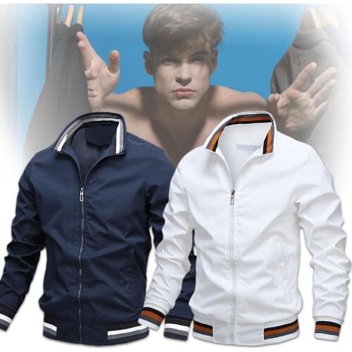 Mens spring and autumn jackets, long-sleeved zippers, solid-color outerwear, sportswear, all-match simple work, school, dating