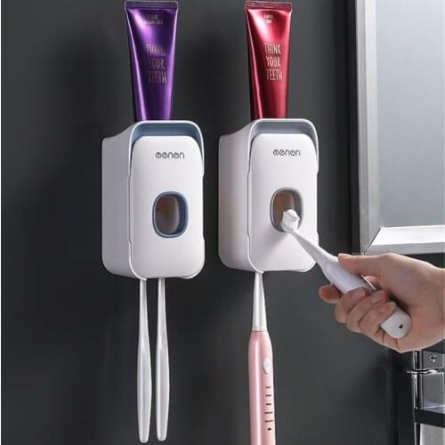 Bath Oral Hygiene Care Fashion Automatic Toothpaste Dispenser Set Strong Suction Sucker Wall-Mounted Hole-Free Toothpaste Holder