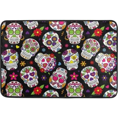 New Unique Doormat Printing Skull Flowers Floor Mat For Living Room Bathroom Hallway Balcony Kitchen Mats with Back Rubber Dot