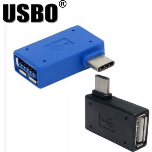 High quality blue black 90 degrees elbow USB 3.1 Type-C connector USB-C male to USB female OTG converter for U-disk keyboard