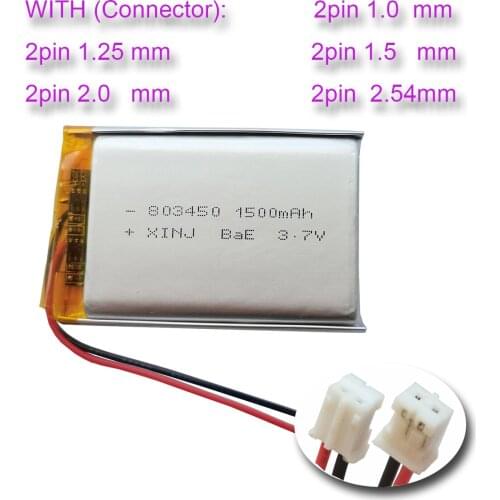 XINJ 3.7V 1500mAh Rechargeable Li-Po Polymer Li Battery 803450 2pin JST-PH 1.5mm 2.0mm 2.54mm 083450 For Game Player GPS Camera