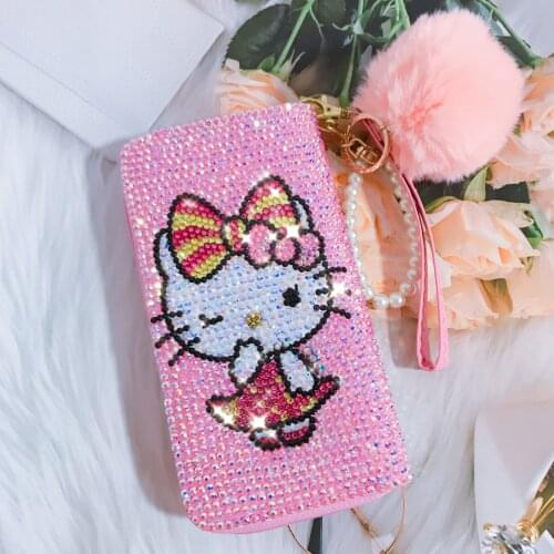 Bow Pink Kitty Wallet Sparkling Rhinestone Cute Kitty Cards Storage Bag Double Side Diamond Bags for Girls Purse Handbag Pink