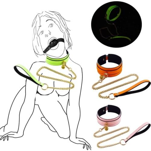 SM Game Puppy Play Dog Collar Leather Luminous Neck Collar With Leash Chains Slave BDSM Bondage Belt Pup Roleplay Couple Sex Toy