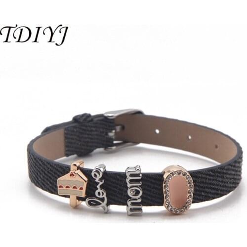 TDIYJ Keeper Summer Love Mom Travel Black Denim Leather Bracelet New Collection DIY Slide Charms 1Set