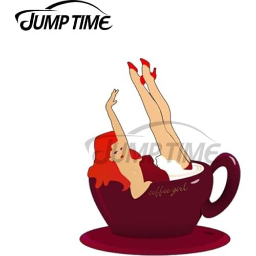 Jump Time 13 x 11.8cm For Coffee Sexy Girl Car Stickers Vinyl Material Decal Car Accessories 3D Occlusion Scratch For JDM SUV RV