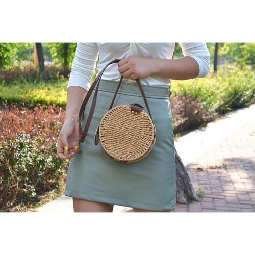2020 New Summer Women Straw Wrapped Paper Rope Bag Handbag Round Woven Bag a6283