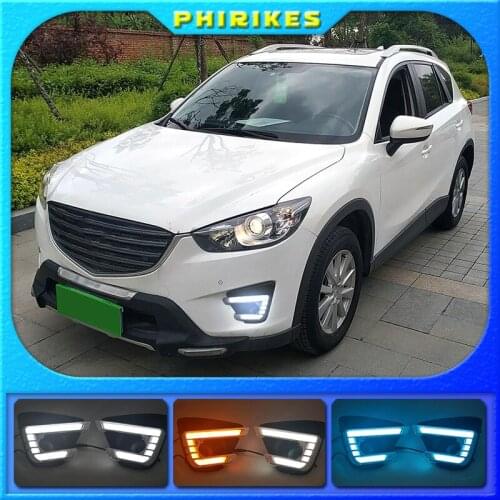 1Pair DRL For Mazda cx-5 cx5 2012 2013 2014 2015 2016 led daytime running light turn signal yellow 12V fog lamp