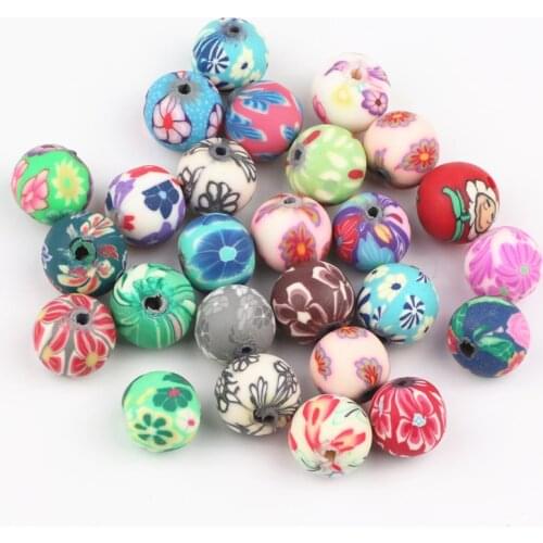 10MM 200pcs/lot Mixed Colors Flower Ball Round Polymer Clay Beads Handpainted Fit Bracelet Beads DIY Finding Accessory