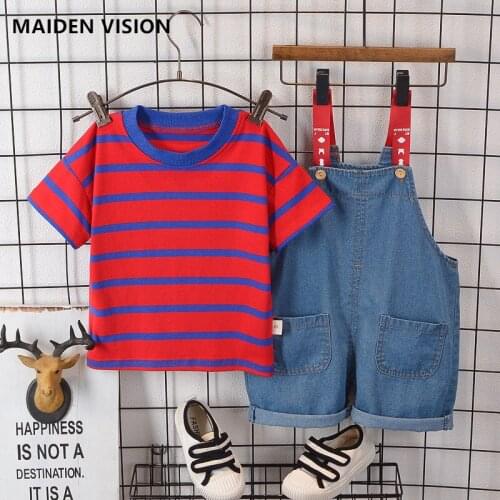 2021Summer Baby Denim overalls Kid Boy Girl Clothing New Casual Kids Tracksuit stripe T-shirt Sets Infant Clothes 1 2 3 4 Years