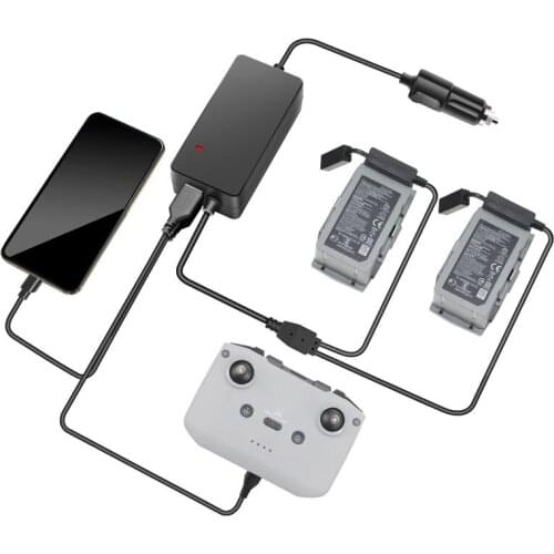 4 in 1 Car Charger For DJI Mavic AIR 2 Two Batteries & Remote Control & Phone Charging Hub for DJI Mavic AIR 2 Drone Accessories