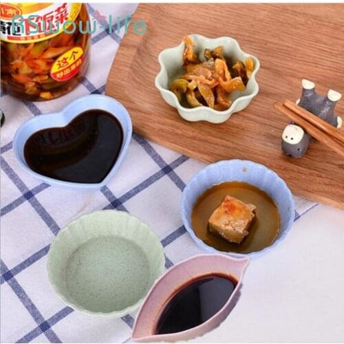 6Pcs Home Kitchen Wheat Straw Seasoning Dish Creative Plastic Round Pickles Small Dish Tableware Sauce Snack Dish