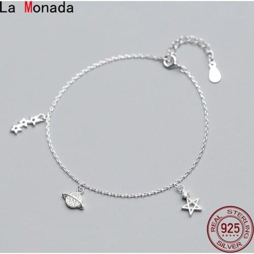 La Monada 16+3.5cm Star Planet 925 Sterling Silver Bracelet Women On Hand Real Fine Chain Bracelet For Women Girl Jewelry Female
