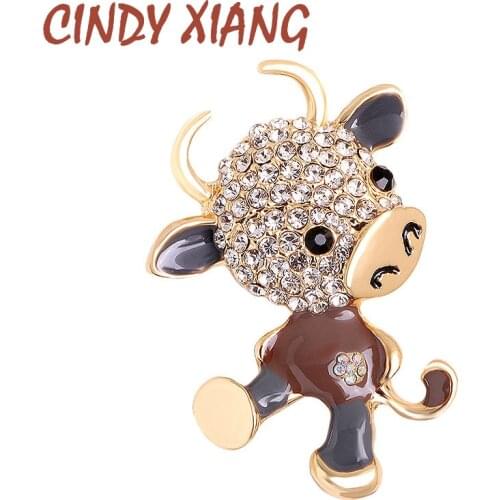 CINDY XIANG Rhinestone Bull Brooches For Women Zodiac Calf Brooch Pin 2021 Year Animal Brooch 3 Color Available