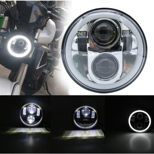 For Harley Sportster Iron 883 1200 Dyna Street Bob 5.75" Motorcycle H4 Hi Lo Beam 5 3/4" LED Headlight with Angel eyes Halo Ring