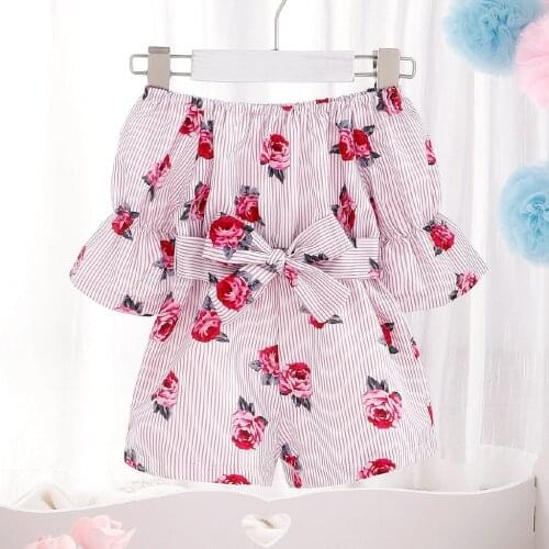 Brand New Princess Baby Girls Floral Romper Off Shoulder Flare Sleeve Bow CottonJumpsuit Kids Summer Sunsuit Clothes