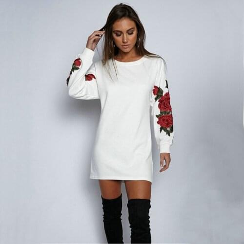 Godier Women Autumn Winter Retro Floral Rose Embroidered On The Arm Dress Sexy Club Dresses Sexy O Neck Long Sleeve Dress