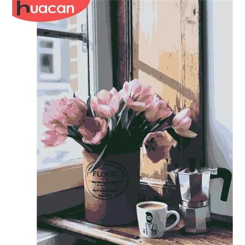 HUACAN Paint By Number Flower Drawing On Canvas HandPainted Painting Art Gift DIY Pictures By Number Kits Home Decoration