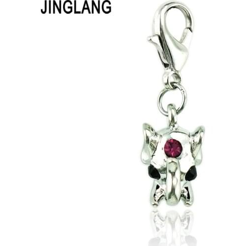 JINGLANG 12 pieces/Lot Fashion Lobster Clasp Charms Dangle Silver Color Elephant Head DIY Charms For Jewelry Making Accessories