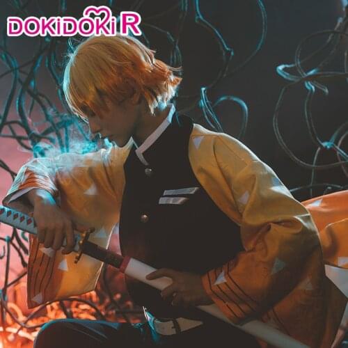 DokiDoki-R Anime Cosplay Demon Slayer: Kimetsu no Yaiba Agatsuma Zenitsu Costume Men Kimono Cosplay Costume Kimetsu no Yaiba
