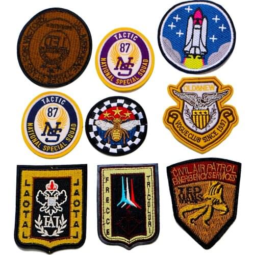 Round Rocket Bee Number Knights Templar Icon Towel Embroidered Applique Patches for Clothing DIY Sew up Badge on the Backpack