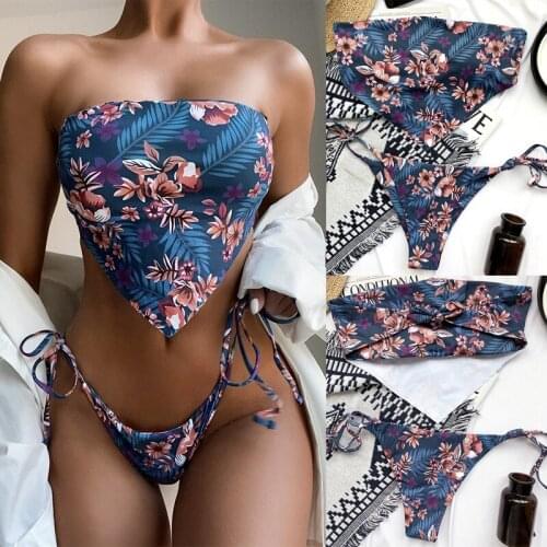 Hot kf-Bandeau Bikini Women Swimwear Female Swimsuit 2-Pieces Bikini Set Strapless Bathing Suit Swim