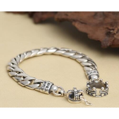 Solid Silver 925 Thick Chain Mens Bracelet Bold Link Crown Toggle Bracelet Men 100% Real 925 Sterling Silver Cool Jewelry Men