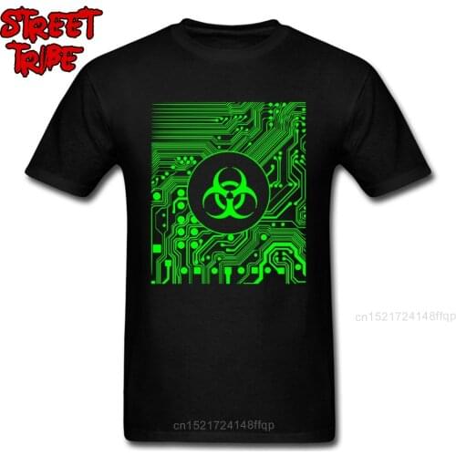 Cyber Goth T-shirt Biohazard Men T Shirt Green Danger Mark Tshirt Geek Groups Logo Tops Print Custom Guys Tee Cotton Clothes
