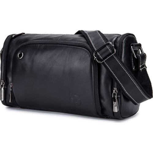 Mens Genuine Leather Sport Shoulder Bag 2020 Hot Sale New Fashion Fitness Cylindrical Shape Bucket Messenger Handbag Crossbody