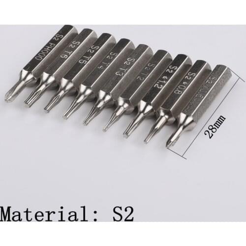 9pcs Screwdriver Bits Y0.6 T2 T3 T4 T5 T6 Screwdriver Bit Set 3/25" (4mm) Inch Hex Shank 28mm Length S2 Screw Driver Tools