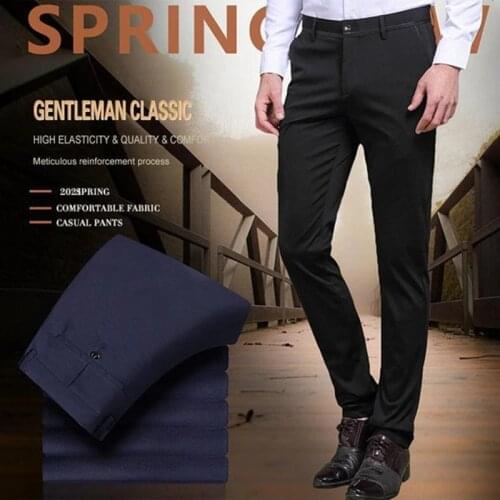 Newly High Stretch Mens Classic Pants Wrinkle-Resistant Stretch Dress Pants Comfortable to Wear