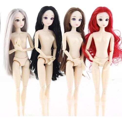 New 1/6 Dolls Accessories Head 3D Eyes Head For 30cm Doll Long Wig Hair Female Naked Nude Head Dolls Toy For Children Girls