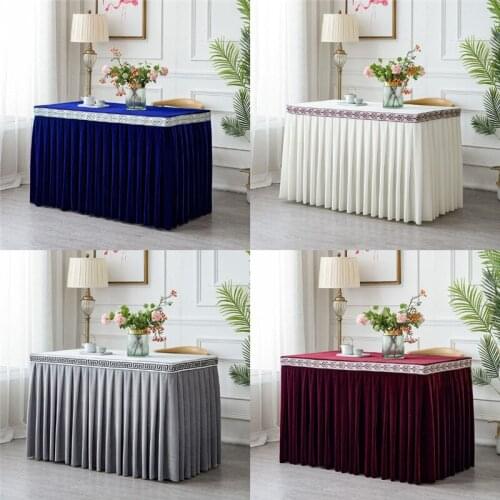 Pleated Flannel Wedding Table Skirt With Table Cloth Table Cover Table Skirting For Hotel Party Banquet Decor