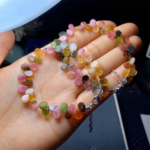Fine Colorful Tourmaline Natural Bracelets Round Water Drop Tourmaline Bracelets for Women Girl Beauty Jewelry
