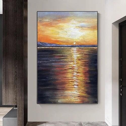 Hand painted Sea Sunset Canvas Seascape Painting Home Hotel Decoration Wall Art Abstract Poster For Living Room Hallway Bedroom