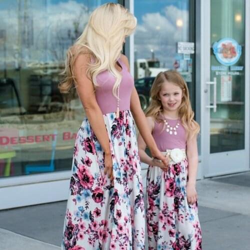 Family Matching Clothing, Parent-Child Wear, Mother And Daughter Dress, Sleeveless Printed Mother And Daughter Dress