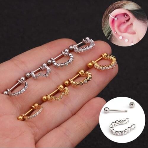 1Pc Chic Stainless Steel Barbell With Hoop Cartilage Helix Daith Rook Lobe Earring Ear Piercing Ear Bone Jewelry Earrings