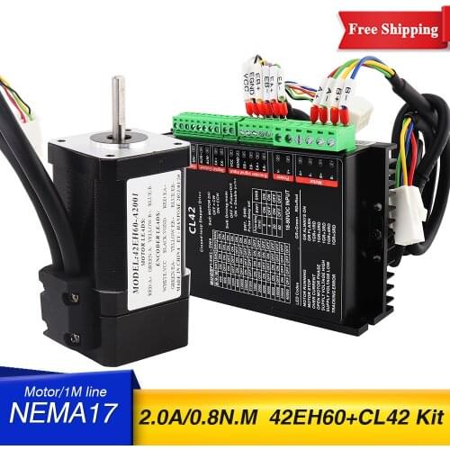 Free Shipping NEMA 17 Stepper Motor 42EH60A2001 servo motor 2A 0.8N.M and CL42 Closed Loop Servo Driver CNC Controller
