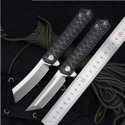 High Quality D2 Steel Blade Flipper Folding Knife Black Stone Wash Steel Handle Ball Bearing EDC Poket Knives
