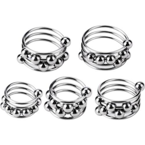 Metal Stainless Steel Penis Sliding Belt Bead Ring Restraint Delay Ejaculation Orgasm Male Penis Exercise Ring Adult Products