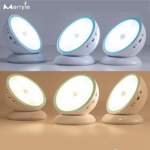USB Recharge LED Motion Sensor Night Light Light Control Cabinet Closet Wall Lamp for Bedroom Bedside Home Decoration