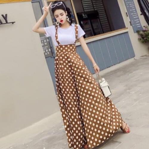 Spring Backless Polka Dot Print Strap Chiffon Wide Leg Pants Women Jumpsuit and Rompers Vestidos AE203