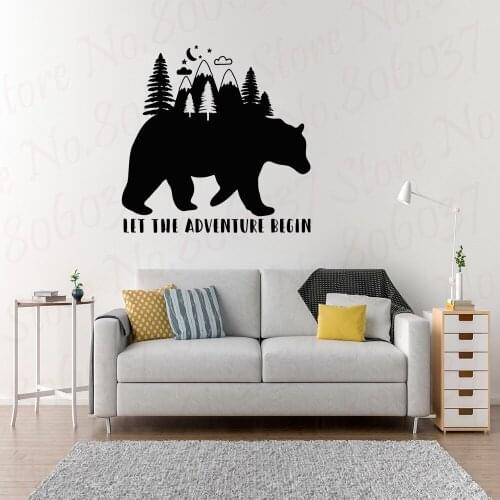 Vinyl Wall Decal Bear Inspiring Words Let The Adventure Begin Forest Stickers Mural WL1965