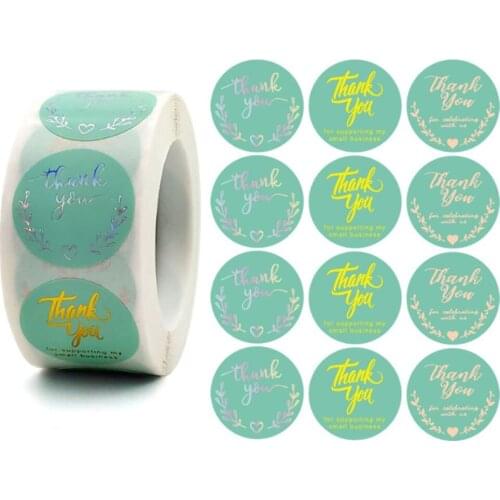 100-1000pcs Green Thank You Stickers Scrapbooking Seal Labels Gold Foil Business Handmade Sticker For Festival Gift Box Decor