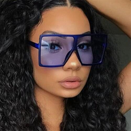 Queena 2021 Oversized Square Sunglasses Women New Luxury Brand Trendy Flat Top Red Blue Clear Lens Vintage Gradient Shades UV400