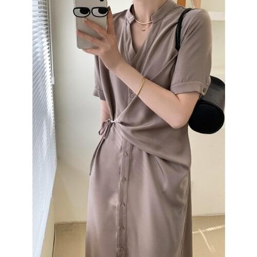 Summer Maxi Dress Women Satin Sexy V Neck Short Sleeve Holiday Long Beach Sundress Ladies Lace Up Wrap Party Dresses y2k dress