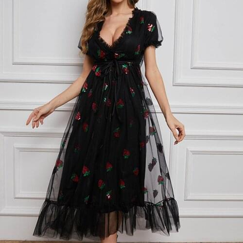 Summer dress 2021 Fashion Women Casual Puff Short Sleeve V-Neck Printed Lace Ladies Long Dress Maxi dress vestido de mujer